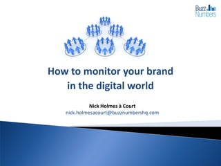 How to monitor your brand
   in the digital world
             Nick Holmes à Court
   nick.holmesacourt@buzznumbershq.com
 