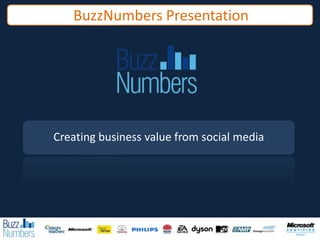BuzzNumbers Presentation,[object Object],Creating business value from social media,[object Object]