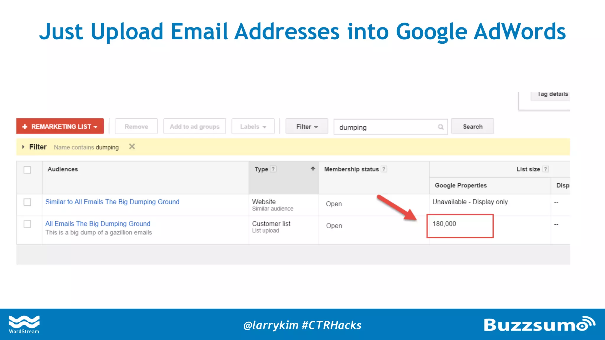Just Upload Email Addresses into Google AdWords
@larrykim #CTRHacks
 