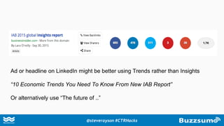 Ad or headline on LinkedIn might be better using Trends rather than Insights
“10 Economic Trends You Need To Know From New IAB Report”
Or alternatively use “The future of ..”
@steverayson #CTRHacks
 
