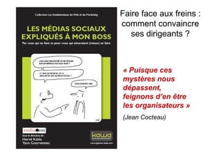 Faire face aux freins :
comment convaincre
   ses dirigeants ?



« Puisque ces
mystères nous
dépassent,
feignons d’en être
les organisateurs »
(Jean Cocteau)
 