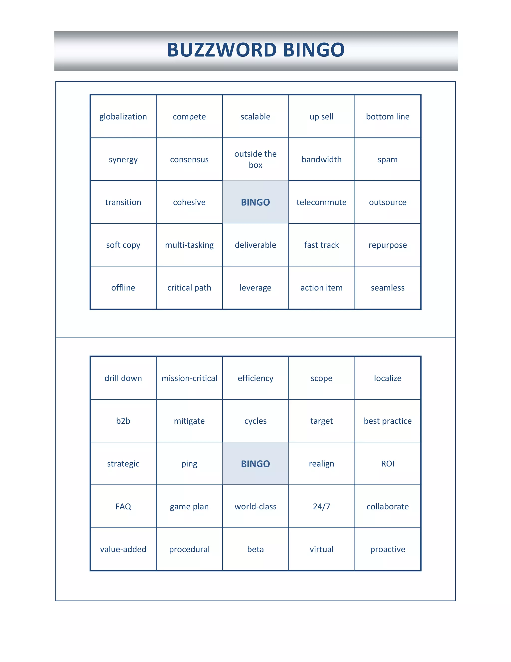 Buzzword Bingo Sheet | DOCX