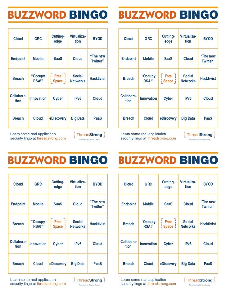 rsa buzzword bingo threadstrong edition buzz word bingo