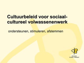 Cultuurbeleid voor sociaal-cultureel volwassenenwerk ondersteunen, stimuleren, afstemmen 