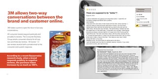 3M allows two-way
conversations between the
brand and customer online.
3M makes a point to open the door to two-way
conversations.
All consumer brands respond publically and
privately to reviews. The Consumer Business
Group emails consumers directly for all one,
two and three star reviews. All brands’ 1-2
star reviews receive both a private email to the
consumer and a public response.
According to a recent Bazaarvoice
research study, when a brand
responds publicly to negative
reviews, the purchase intent
increases by as much as 186%.
22 23
 
