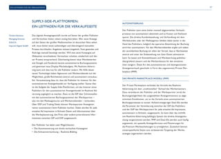 Ein Leitfaden frü die Vekrafusseite 17 
Supply-Side-Plattformen: 
Ein Leitfaden für die Verkaufsseite 
Das digitale Anzeigengeschäft wurde auf Seiten der großen Publisher 
und Vermarkter bisher relativ analog betrieben. Wer seine Anzeige 
auf den Seiten der großen Medienmarken im deutschen Netz sehen 
will, muss bisher einen aufwendigen und überwiegend manuellen 
Prozess durchlaufen: Angebote müssen eingeholt, Faxe gesendet und 
Aufträge manuell bestätigt werden. Will man seine Kampagne auf 
Webseiten verschiedener Vermarkter schalten, wiederholt sich die-ser 
Prozess entsprechend. Gleichzeitig bieten neue Wettbewerber 
wie Google und Facebook bereits automatisierte Buchungssysteme 
und gewinnen neue Display-Werbebudgets. Mit Realtime Adverti-sing 
kann sich dies nun für alle Publisher ändern. Mit Hilfe dieser 
neuen Technologie haben Agenturen und Werbetreibende nun die 
Möglichkeit, große Reichweiten zentral und automatisiert einzukau-fen. 
Voraussetzung dazu ist, dass die Publisher ihr Inventar für den 
automatisierten Anzeigenhandel zur Verfügung stellen. Genau dies 
ist die Aufgabe der Supply-Side-Plattformen, um das Inventar eines 
Publishers für den automatisierten Anzeigenhandel im Realtime Ad-vertising 
zugänglich zu machen. Dazu ist die SSP über Schnittstellen 
mit den automatisierten Buchungssystemen der Werbepartner – 
also mit den Mediaagenturen und Werbetreibenden – verbunden. 
Über DSP und Trading Desks können Werbepartner Anzeigenin-ventar 
automatisiert beim Publisher buchen. Dabei werden für jede 
einzelne Ad Impression in Echtzeit Daten und Informationen über 
die Werbeplatzierung, den Preis oder andere preisrelevante Infor-mationen 
zwischen SSP und DSP ausgetauscht. 
Der Publisher hat dabei zwei Möglichkeiten: 
• Die Automatisierung von direkt verkauften Kampagnen 
• Die Echtzeitvermarktung – Realtime Bidding 
Automatisierung 
Der Publisher kann seine bisher manuell abgewickelten Verkaufs-prozesse 
nun automatisiert abwickeln und so Kosten und Aufwand 
sparen. Die direkte Kundenbeziehung, und Verhandlung mit dem 
Werbekunden oder der Mediaagentur bleiben dabei weiter in der 
Hand des Publishers, lediglich die operative Abwicklung der Buchung 
wird hier automatisiert. Für den Werbetreibenden ergibt sich neben 
der vereinfachten Buchung vor allem der Vorteil, dass er Reichweiten 
zentral und unter der Einbeziehung von User-Daten adressieren 
kann. So lassen sich Kontaktklassen und Werbewirkung publisher-übergreifend 
steuern und die Werberelevanz für den einzelnen 
User steigern. Diese Art des automatisierten und datengestützten 
Anzeigenverkaufs geschieht in Form des sogenannten Private Mar-ketplace 
(PMP). 
Das Private-Marketplace-Modell (PMP) 
Der Private Marketplace verbindet die Vorteile des Realtime 
Advertising mit dem „traditionellen“ Verkauf des Werbeinventars. 
Dazu vereinbaren der Publisher und der Werbepartner vorab die 
Buchungsmöglichkeit des ausgewählten Anzeigeninventars zu abge-stimmten 
Konditionen, um so die Vorteile eines automatisierten 
Buchungsprozesses zu nutzen. Anhand einzigartiger Deal-IDs werden 
die Parameter der Vereinbarung zwischen der SSP des Publishers 
und der DSP des Werbepartners für jede einzelne Ad Impression, 
automatisiert in Echtzeit, ausgetauscht. So kann über das mithilfe 
von Realtime Advertising befähigte System die direkte Anzeigenbu-chung 
vorgenommen werden. PMP und Deal-IDs werden auch häufig 
angewandt, um spezielle Anzeigenformate und Platzierungen für 
die Premium-Werbeschaltungen zu ermöglichen. Zusätzlich können 
nutzerspezifische Daten zum verbesserten Targeting der Werbe-anzeigen 
angereichert werden. 
Torben Heimann, 
Managing Director 
D/A/CH, 
Improve Digital GmbH 
 