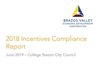 2018 Incentives Compliance
Report
June 2019 – College Station City Council
 
