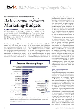 20 Industrieanzeiger 15.16
bvik-Experten informieren über B2B-Marketing-Budgets
B2B-Firmen erhöhen
Marketing-Budgets
Marke...