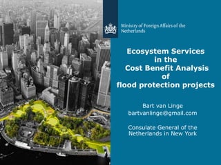 Ecosystem Services
in the
Cost Benefit Analysis
of
flood protection projects
Bart van Linge
bartvanlinge@gmail.com
Consulate General of the
Netherlands in New York
 