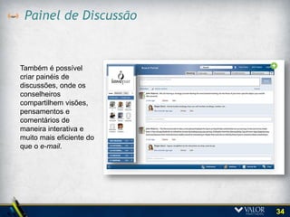 Perfis



Também pudemos
compartilhar as
informações relevantes
sobre a formação e
experiência profissional
dos conselheiros e
demais profissionais
que atuam na
governança e na gestão
da organização e, ao
mesmo tempo, permiti
um rígido controle de
sua visibilidade dentro e
fora do grupo.



                            34
 