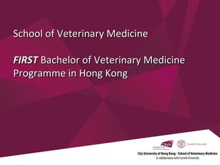 School of Veterinary MedicineSchool of Veterinary Medicine
FIRSTFIRST Bachelor of Veterinary MedicineBachelor of Veterinary Medicine
Programme in Hong KongProgramme in Hong Kong
 