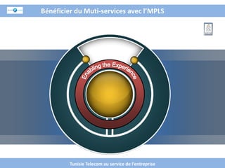 Bénéficier du Muti-services avec l’MPLS




                    Responding to new
                     Enabling network-
                       Leveraging the
                        Transforming
                      Managed
                    Embracing the NGN
                    network for of the
                    centric applications
                      demands security
                          business
                      Services
                      communications
                            WAN




                         Security


    Tunisie Telecom au service de l’entreprise
           Tunisie Telecom au service de l’entreprise
 