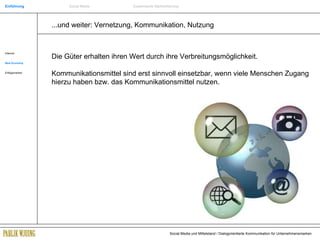 ...und weiter: Vernetzung, Kommunikation, Nutzung Internet New Economy Erfolgsmarken Die Güter erhalten ihren Wert durch ihre Verbreitungsmöglichkeit. Kommunikationsmittel sind erst sinnvoll einsetzbar, wenn viele Menschen Zugang hierzu haben bzw. das Kommunikationsmittel nutzen. Einführung Social Media Systemische Markenführung 