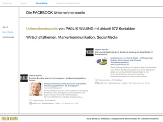 Die FACEBOOK Unternehmensseite Web 2.0 Neue Treffpunkte Herausforderungen Unternehmensseite  von PABLIK WJUING mit aktuell 572 Kontakten Wirtschaftsthemen, Markenkommunikation, Social Media  Einführung   Internet  Social Media   Systemische Markenführung 