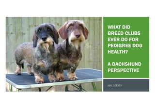 WHAT DID
BREED CLUBS
EVER DO FOR
PEDIGREE DOG
HEALTH?
A DACHSHUND
PERSPECTIVE
 