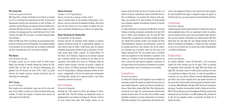 Wat Suan Dok                                                   Museo Nacional                                                 famoso chedi de estilo Lan Na de 24 metros de alto y 12      ravati, dos imágenes de Buda y dos chedis del estilo original.
Al oeste de la puerta de Suan Dio                              Autopista 11 (o Th Superhighway)                               metros de ancho, rodeado por cuatro sombrillas decora-       En esta localidad tiene lugar, la segunda semana de agosto, el
Wat Suan Dok o templo del Jardín de las Flores se levantó      Horario: de miércoles a domingo, de 9:00 a 16:00 h.            das con filigranas. Las paredes del claustro están pin-      Festival Lam Yai, con una muestra de bases flotantes de fruta.
en 1373 y su wíhaan fue reconstruido en 1932. Su bot posee     Aquí se exhiben obras de los períodos Chiang Saen y Ayu-       tadas con murales de la vida de Buda. El chedi guarda
interesantes murales que representan la vida de Buda y el      tthaya y una rica colección de imágenes de Buda. Otra de las   unas reliquias sagradas descubiertas durante el reinado      Lampang
santuario central alberga una enorme estatua de Buda reali-    joyas de este museo es su rica muestra de objetos de cerá-     del rey Ku Na.                                               Provincia de Lampang
zada hace 500 años en bronce. Los jardines acogen un chedi     mica y utensilios domésticos que se ubica en la planta baja.   A cuatro kilómetros de distancia del Wat Phra That Doi       Ciudad tranquila donde puede sentirse el espíritu del norte sin
en forma de campana que fue construido por el rey K uNa                                                                       Suthep se localiza un palacio construido en el año 1972      tantas aglomeraciones. Fue un importante centro de produc-
a finales del siglo XIV en honor a un monje llamado Maha       Bazar Nocturno de Chiang Mai                                   que se utiliza como residencia real. Se trata del Phra       ción de madera de teca, por lo que sus templos están construi-
Tera Sumana.                                                   Th Chang Khlan, Th Bamrungburi                                 Tamnak Phu, un palacete de invierno rodeado de jardi-        dos con este material. Sobresalen las construcciones Wat Phra
Detrás de Wat Suan Dok se localizan los monumentos fune-       Popular mercado de artesanía donde también se pueden           nes. Desde allí se puede acceder a las cataratas de Nam      Kaew Don Tao, del siglo XV, que albergó durante 30 años el
rarios de la familia real de Chiang Mai. Este templo también   adquirir productos típicos de la gastronomía regional. La      Tok Monthathon, situadas a dos kilómetros y medio de         Buda de Esmeralda de Bangkok, y el Baan Sao Nak, realizado
es el escenario de una festividad que se celebra a mediados    zona interior abre de 4:00 a 12:00 horas, pero los puestos     la carretera que lleva a Doi Suthep. Otro de los atracti-    en teca. En su interior hay un museo que exhibe antigüedades
de abril, coincidiendo con el Año Nuevo tailandés.             callejeros permanecen abiertos hasta el anochecer. El mer-     vos naturales que se pueden visitar en esta zona es el       y muebles de Birmania.
                                                               cado ocupa varias calles y plazas: Th Chang Khlan, Th          Parque Nacional Doi Pui, una reserva que se extiende
Wat Kutao                                                      Tha Phae, Th Si Donchai. Algunas de las buenas compras         sobre una superficie de 261 kilómetros cuadrados. Esta       Sukhothai
Cerca del Estadio Nacional                                     que se pueden realizar son: artesanía de las tribus de las     reserva es el hábitat de más de trescientas especies de      Provincia de Sukhothai
El templo cuenta con un curioso chedi de estilo chino.         montañas, telas tejidas en el norte de Tailandia, tallas de    aves y más de dos mil especies vegetales. Asimismo, es       Su nombre significa “aurora de felicidad” y fue la primera
Según una leyenda, el templo alberga las cenizas de Tha-       madera, objetos lacados, artículos de joyería y figuras de     un lugar idóneo para la práctica de deportes en contacto     capital del reino durante más de un siglo. Vivió su periodo
rawadi Min, un hijo del rey birmano Bayinnaung, que            Buda en bronce. El edificio principal del Bazar se localiza    con la naturaleza como el senderismo o la escalada.          de esplendor desde mediados del siglo XIII hasta finales del
gobernó Lan Na durante los años 1578 y 1607. La pared          en la Th Chang Khlan y alberga numerosas tiendas de arte-                                                                   siglo XIV. Esta época marcó el estilo clásico nacional en el arte
exterior del templo presenta curiosas esculturas que no        sanía y antigüedades. Una de las tiendas más interesantes      Lamphun                                                      y la arquitectura religiosa del reino. Lo más recomendable es
debe dejar de contemplar.                                      es Chiang Mai, situada en la segunda planta y que ofrece       Provincia de Lamphun                                         comenzar con una visita al Museo Nacional Ramkhamhaeng,
                                                               numerosos artículos de joyería.                                A orillas del río Kwan, está Lamphun cuyos orígenes se       que ofrece una visión completa de lo que puede encontrar en
Wat Umong                                                                                                                     remontan al siglo VII, siendo la capital del reino mon. Es   las ruinas de la vieja ciudad. Entre los puntos de interés turísti-
Cerca de Th Suthep                                             Doi Suthep                                                     una ciudad tranquila y cuenta con diversos templos his-      cos destaca Wat Mahathat, del siglo XIII, que fue el monasterio
Este templo está considerado como uno de los más anti-         Provincia de Chiang Mai                                        tóricos. Entre ellos, destaca Wat Phra That Haripunchai,     principal. También, innumerables chedis y Budas al aire libre.
guos de la ciudad y cuenta con celdas acondicionadas para      Montaña de 1.601 metros de altura que alberga el intere-       construido en el siglo XI y posteriormente abandonado        Wat Si Chum alberga una de las imágenes de Buda sentado más
meditar. El chedi del templo se localiza justo encima de       sante Wat Phra That Doi Suthep, un importante centro de        durante muchos años. En los años 30 un célebre monje         admirada por los visitantes y en Wat Saphaan Hin, situado en
estos espacios de reflexión.                                   peregrinación que contiene la imagen de Thorani, la diosa      tailandés lo reformó y se han conservado en su interior      lo alto de una pequeña colina, se encuentra un Buda de 13
                                                               de cuya cabeza brota agua. Este templo cuenta con un           diferentes ejemplos de la arquitectura del periodo dva-      metros de altura.
 