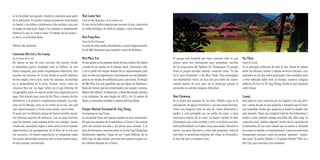 es la localidad más grande, donde se concentra gran parte       Wat Laem Saw
de la población. Es posible realizar numerosas excursiones      Cerca de Ban Bang Kao, en el extremo sur
en Samui: a las bellas y pintorescas islas vecinas, rutas por   Es uno de los bellos templos que esconde la isla, construido
la jungla en jeep hasta llegar a las cataratas o simplemente    en estilo Srivijaya. Su chedi es antigua y muy venerada.
observar lo que se conoce como “el trabajo de los monos”,
es decir, su actividad diaria.                                  Wat Pang Bua
                                                                Cerca de Hat Chaweng
Sitios de Interés                                               A pesar de estar medio abandonado, a veces llegan sacerdo-
                                                                tes de Wat Suammok para impartir cursos de budismo.
Cataratas Hin Lat y Na Luang
En el centro de la isla                                         Wat Phra Yai                                                     El parque está formado por unas cuarenta islas (o casi          Na Thon
Ko Samui es uno de esos rincones del mundo donde                Se encuentra en un pequeño islote de roca unido a Ko Samui       islotes, pues son ciertamente muy pequeñas), nacidas            Oeste de la Isla
la naturaleza parece desplegar toda su belleza, de una          a través de un camino en el extremo norte. Acercarse a ella,     de las erupciones del Nakhon Sri Thammarat. El parque           Es la principal población de toda la isla, donde se reúnen
forma tranquila, para poder simplemente observarla. Son         y ver el perfil del templo delante de un impresionante cielo     tiene su propio mirador natural, conocido como “la isla         todas las oficinas, tiendas y demás servicios oficiales, con-
muchos los rincones de la isla donde se puede disfrutar         azul, es toda una experiencia. Normalmente no está habitado,     de la vaca durmiente” o Ko Woa Talab. Para contemplar           centrados en sus dos calles principales. Esta localidad, pese
de este regalo, entre otros, están las cataratas, escondidas    pues es un templo de meditación poco concurrido. El templo       sus espléndidas vistas, no hay más que subir los cuatro-        a estar enfocada sobre todo al turismo, conserva antiguos
en la profundidad de la selva. Existen varias, como las         de Wat Phra Yai está presidido por una figura de Maitreya o      cientos metros de roca, pero no se preocupe porque la           edificios de teca en Th Ang Thong, donde se han instalado
cataratas Hin Lat, un lugar idílico en el que disfrutar de      Buda del Futuro, que da la bienvenida a los monjes y turistas.   ascensión no entraña ninguna dificultad.                        cafés chinos.
un agradable paseo de más de media hora salpicado por el        Dentro del edificio, el Painrvana, o Buda Reclinado, bendice
agua. Está situado muy cerca de Na Thon, a menos de dos         a los visitantes. En este templo de 1972 y de 12 metros de       Ban Chaweng                                                     Lamai
kilómetros, y se puede ir simplemente andando. Las cata-        altura, se encuentra también la estatua del Gran Buda.           Es la playa más popular de las islas, debido a que es la        Esta playa es muy conocida por los hippies y los más jóve-
ratas de Na Muang, justo en el centro de la isla, son aún                                                                        más grande, de aguas cristalinas y con una arena finísima.      nes, a pesar de que es más pequeña y tranquila que el resto.
más impresionantes y suelen estar menos concurridas.            Parque Marino Nacional de Ang Thong                              Tiene una longitud total de más de cuatro kilómetros y          Las montañas verdes que aparecen al fondo le añaden aún
El paseo por las distintas playas de Samui permite encon-       Archipiélago de Ang Thong                                        medio, y está protegida por un anillo de coral, a unos          más encanto. Tiene una longitud total de dos kilómetros y
trar diversas especies de moluscos, con un gran atractivo       La excursión hasta este parque marino es muy recomenda-          doscientos metros de la costa. La mayor ventaja de Ban          medio y justo enfrente emerge una bella isla, Mat Lang. La
para los turistas: casis cornuta (erizo con concha), vasum      ble para los amantes de la naturaleza, el buceo y las canoas,    Chaweng es que, entre octubre y abril, es la única con bas-     conocida como “piedra colgante” es otro de los caprichos de
ceranicum, spondylus regius o mitra mitra (con su tamaño        pues son muchas las islas y las playas para recorrer. A la       tante profundidad en el agua como para nadar. Durante la        la naturaleza. Es un canto rodado que se mueve y, teniendo
espectacular).Los protagonistas de la flora de la isla son      hora de descansar, conviene parar en la isla Ang Thong (que      noche, una gran discoteca y otras más pequeñas, todas al        en cuenta su tamaño, es impresionante. Lamai esconde otras
los cocoteros. Un bonito espectáculo es comprobar cómo          literalmente significa “tinaja de oro”) para disfrutar de su     aire libre, le permitirán disfrutar del clima, la diversión y   formaciones curiosas, como las piedras “gemelas”, conoci-
los monos adiestrados arrancan sólo la fruta madura para,       bello lago de agua salada, que más bien parece un gran crá-      el olor del mar a cualquier hora.                               das como “la piedra Abuela” y “la piedra Abuelo” (Hin Ta y
de esta manera, recolectarla.                                   ter cubierto después de la lluvia.                                                                                               Hin Yai), que cautivan a los visitantes.
 