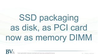 ‹#› | Battery Ventures
SSD packaging
as disk, as PCI card
now as memory DIMM
Each generation reduces overhead and improves...