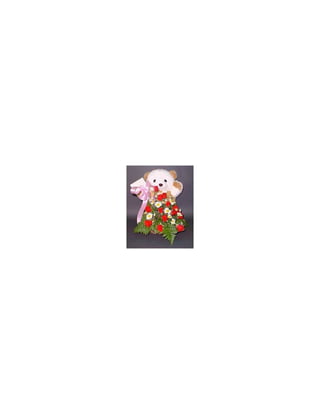 White cute bear with mixed flower in a basket