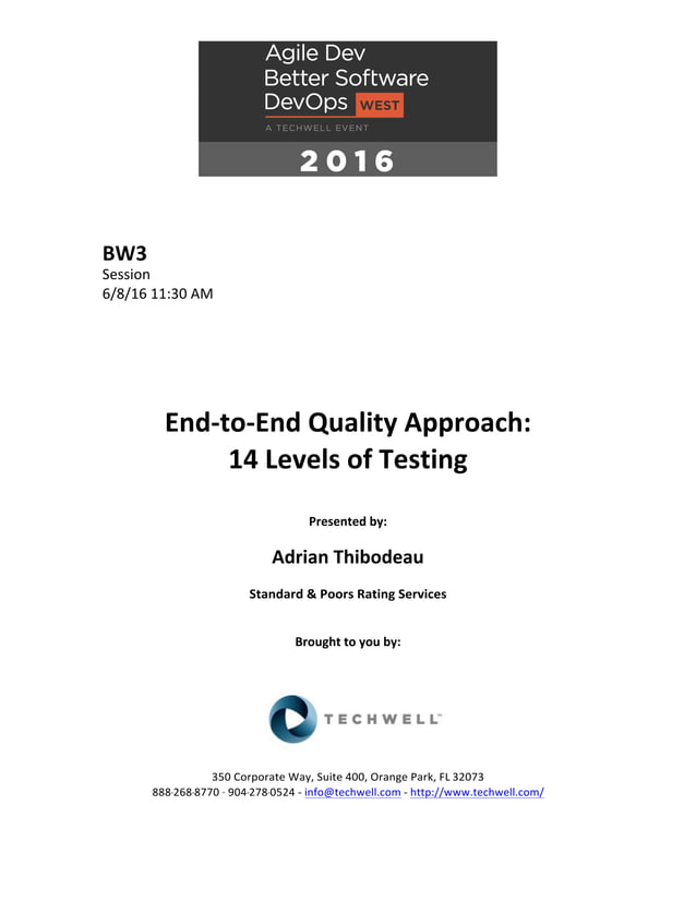 End-to-End Quality Approach: 14 Levels of Testing | PDF