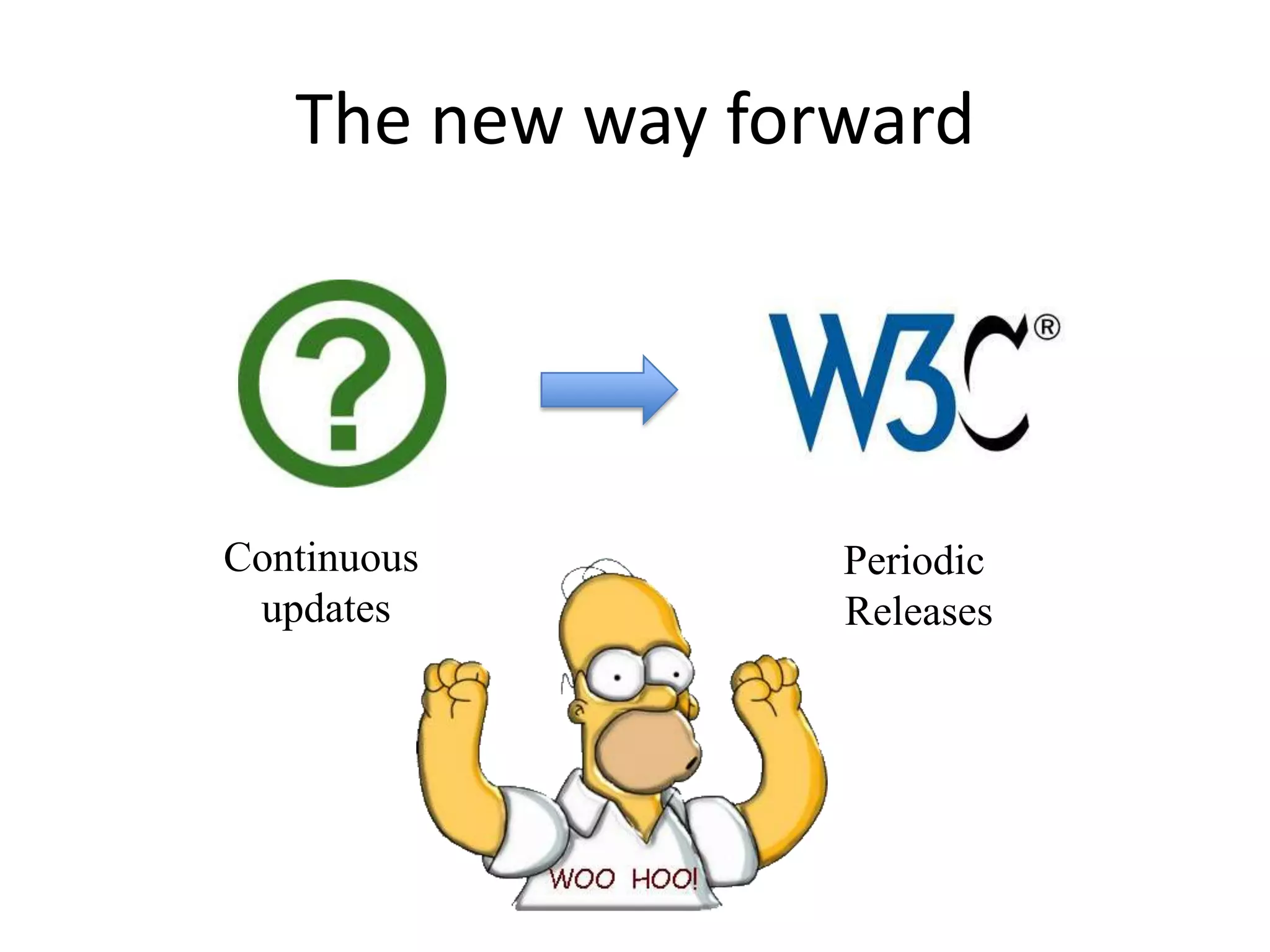 The new way forward




Continuous        Periodic
 updates          Releases
 
