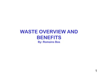 WASTE OVERVIEW AND BENEFITS By: Romains Bos 