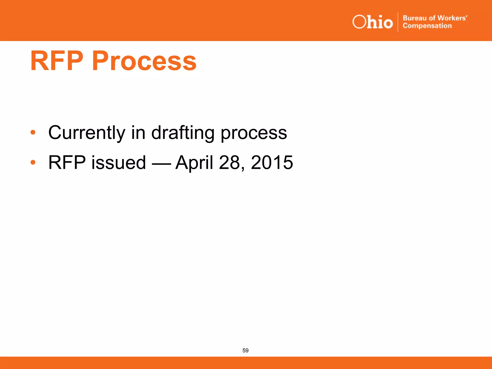 59
RFP Process
• Currently in drafting process
• RFP issued — April 28, 2015
 