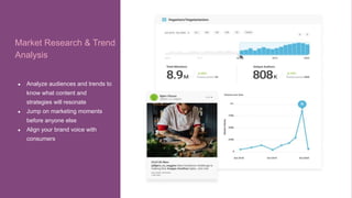 PRESENTED BY @adweek @socialmediaweek @yourbrand
• Bullet points.
Market Research & Trend
Analysis
● Analyze audiences and trends to
know what content and
strategies will resonate​
● Jump on marketing moments
before anyone else
● Align your brand voice with
consumers
 