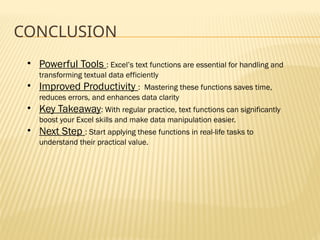 Text functions in Excel : part of Data analysis | PPTX