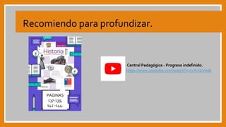 Recomiendo para profundizar.
PAGINAS
137-139,
142 -144.
https://www.youtube.com/watch?v=cvYrcIcV0dk
Central Pedagógica - Progreso indefinido.
 