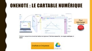 ONENOTE : LE CARTABLE NUMÉRIQUE
OneNote et Ordyslexie
Pour
télécharger
OneNote
 