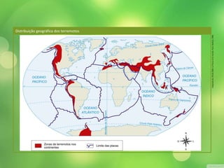 Distribuição geográfica dos terremotos 
Adaptado de: ATLAS 2000: La France et le monde. Paris: Nathan, 1998. 
 