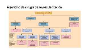 Algoritmo de cirugía de revascularización
Pentoxifilina:
disminuye la
viscosidad
sanguínea y
retarda la
agregación
plaquetaria.
Cilostazol: actúa
como
antiagregante y
vasodilatador
directo.
 