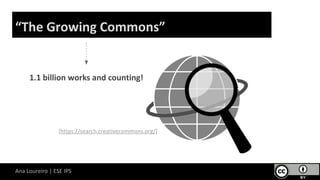 “The Growing Commons”
1.1 billion works and counting!
[https://search.creativecommons.org/]
Ana Loureiro | ESE IPS
 