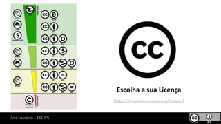 Escolha a sua Licença
[https://creativecommons.org/choose/]
Ana Loureiro | ESE IPS
 