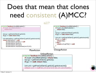 Does that mean that clones 
need consistent (A)MCC? 
all? 
PlowAction ChangeAction 
UnloadAction 
Friday 31 January 14 
 