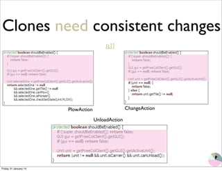 Clones need consistent changes 
all 
PlowAction ChangeAction 
UnloadAction 
Friday 31 January 14 
 