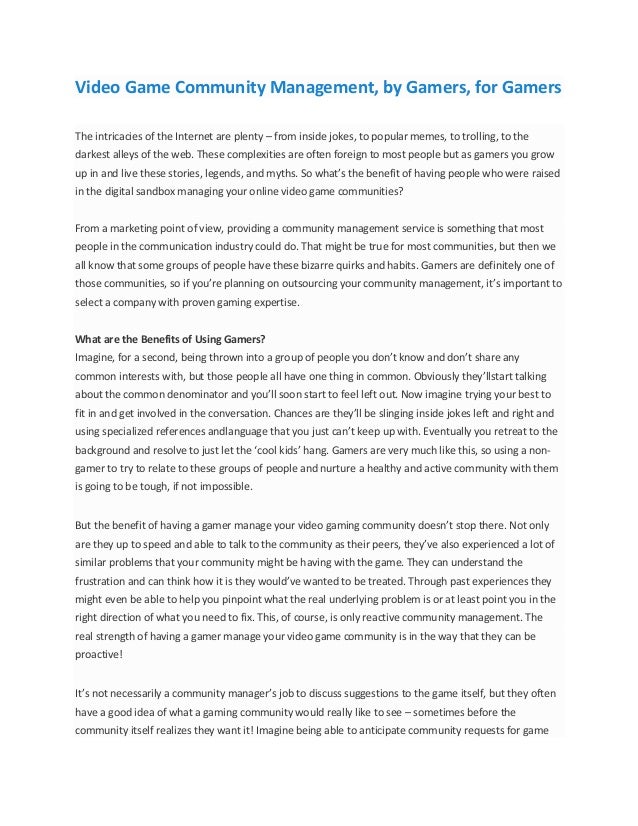 Video Game Community Management, by Gamers, for Gamers