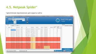 4.5. Netpeak Spider*
*десктопное приложение для аудита сайта

25

 