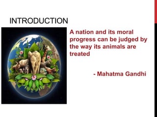 INTRODUCTION
A nation and its moral
progress can be judged by
the way its animals are
treated
- Mahatma Gandhi
 