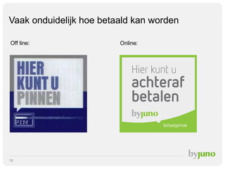 Vaak onduidelijk hoe betaald kan worden
Off line:

19

Online:

 