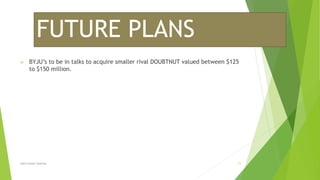 FUTURE PLANS
 BYJU’s to be in talks to acquire smaller rival DOUBTNUT valued between $125
to $150 million.
Lalit kumar sharma 11
 