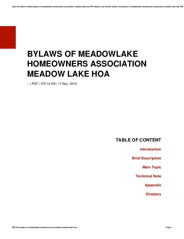 Bylaws of meadowlake homeowners association meadow lake hoa