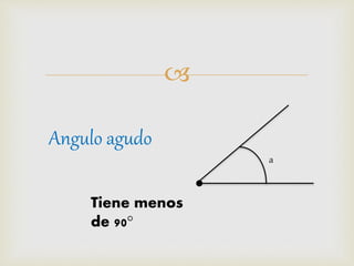 
Angulo agudo
a
Tiene menos
de 90°
 