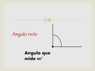 
Angulo recto
Angulo que
mide 90°
 