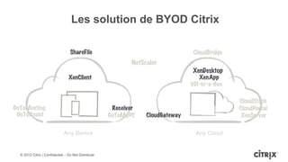 Les solution de BYOD Citrix




                            Any Device                 Any Cloud


© 2012 Citrix | Confidential – Do Not Distribute
 