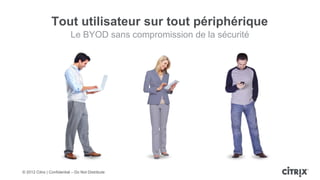 Tout utilisateur sur tout périphérique
                            Le BYOD sans compromission de la sécurité




© 2012 Citrix | Confidential – Do Not Distribute
 