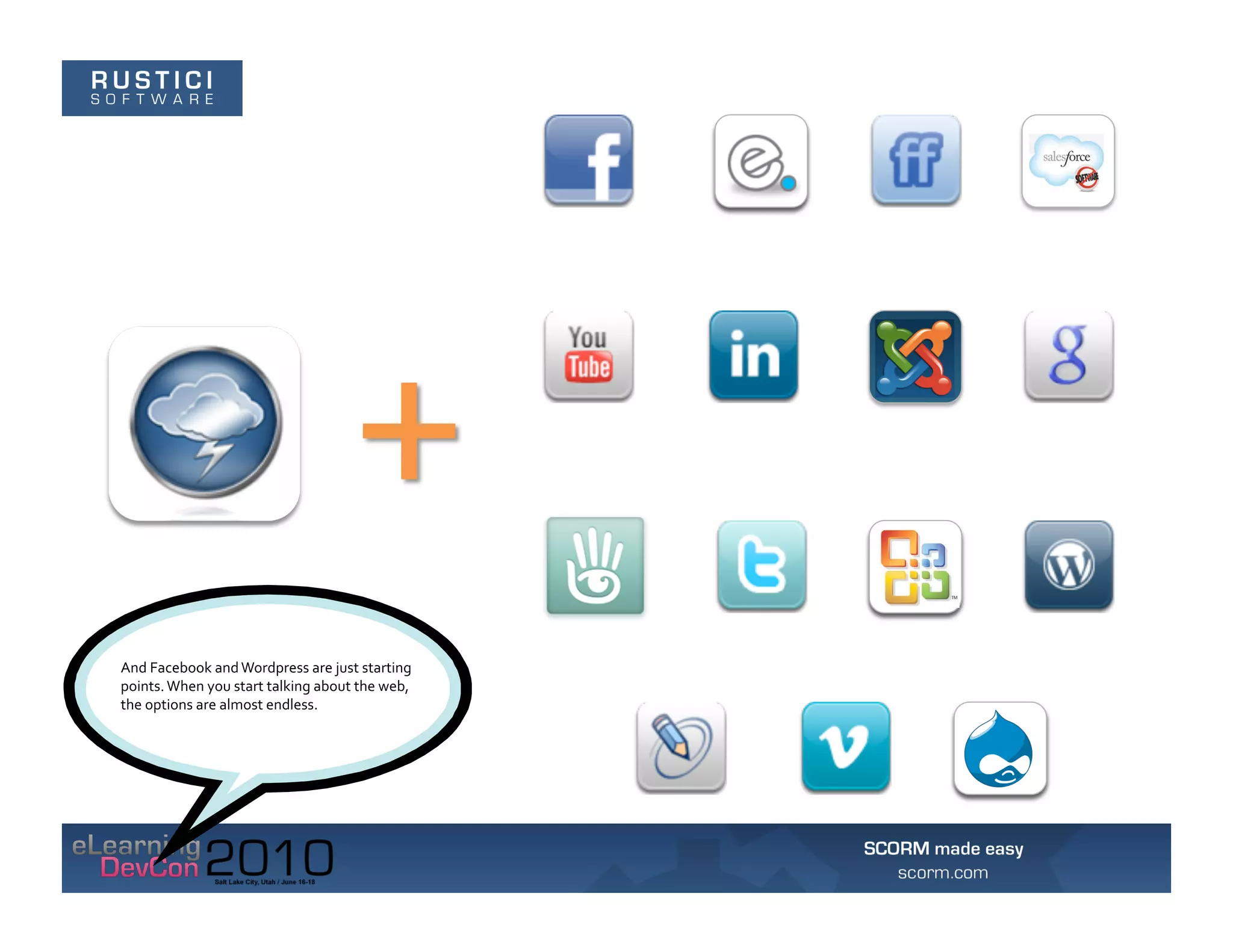 +	
  
And	
  Facebook	
  and	
  Wordpress	
  are	
  just	
  starting	
  
points.	
  When	
  you	
  start	
  talking	
  about	
  the	
  web,	
  
the	
  options	
  are	
  almost	
  endless.	
  
 