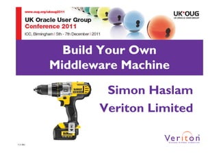 Build Your Own
           Middleware Machine

                   Simon Haslam
                  Veriton Limited

1 (1.0h)
 