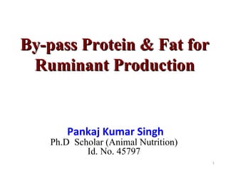 By-pass Protein & Fat forBy-pass Protein & Fat for
Ruminant ProductionRuminant Production
Pankaj Kumar Singh
Ph.D Scholar (Animal Nutrition)
Id. No. 45797
1
 